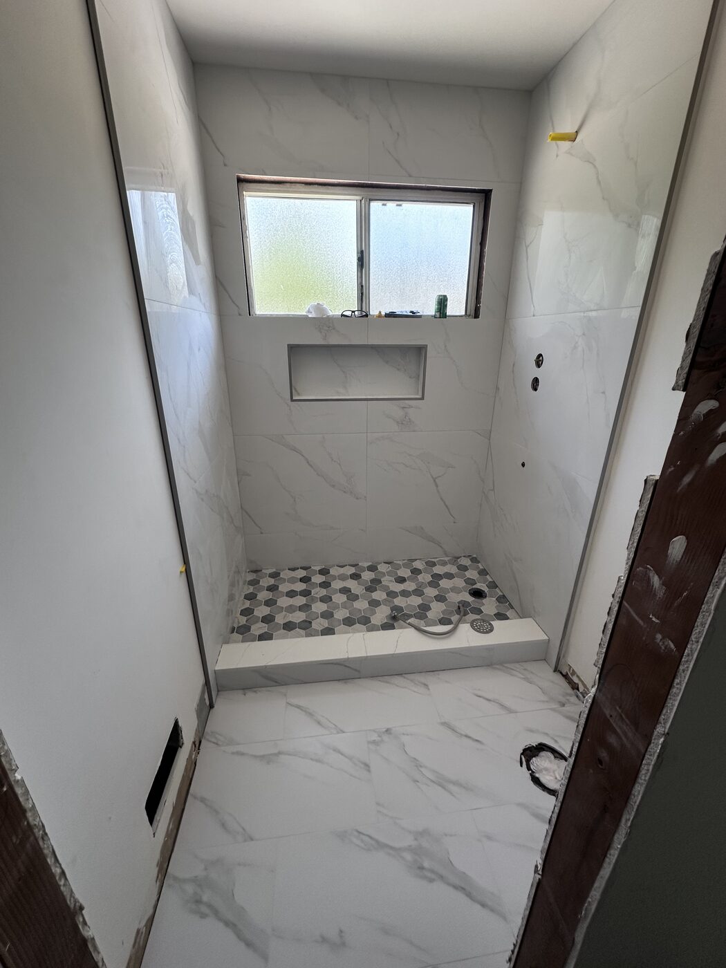 Marble walk-in shower